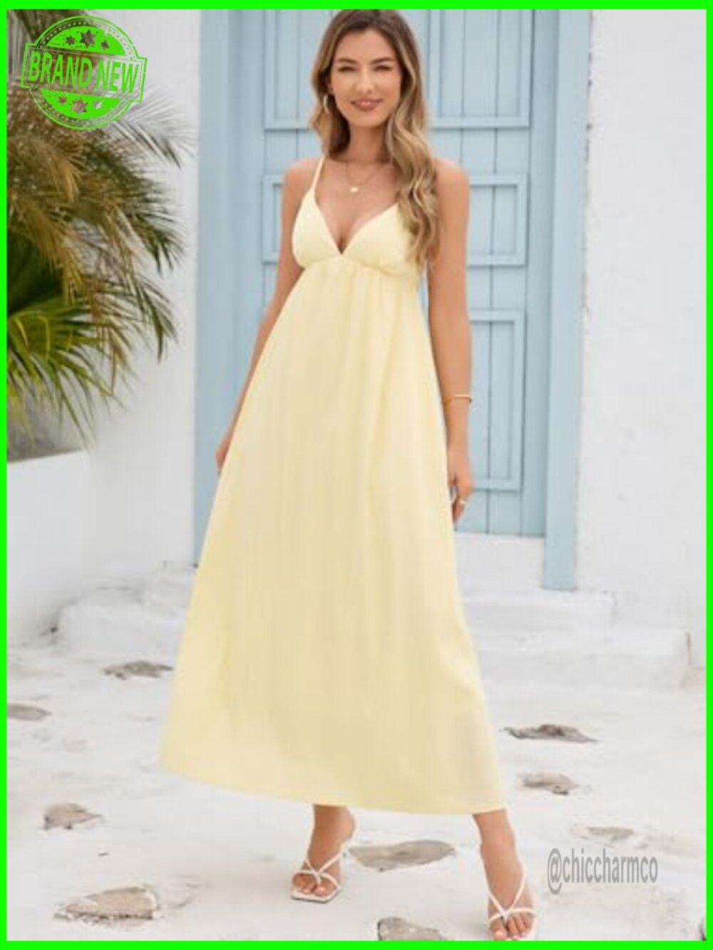 Backless Maxi Dress with Adjustable Straps Flowy Boho Sundress - Picture 2 of 7